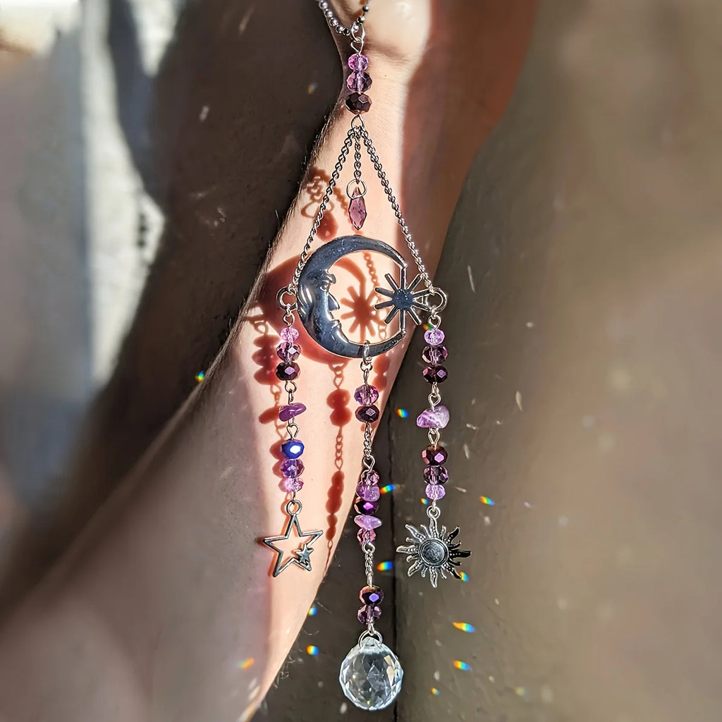Astrid Celestial Crystal Suncatcher – Moon & Sun Hanging Window Decor