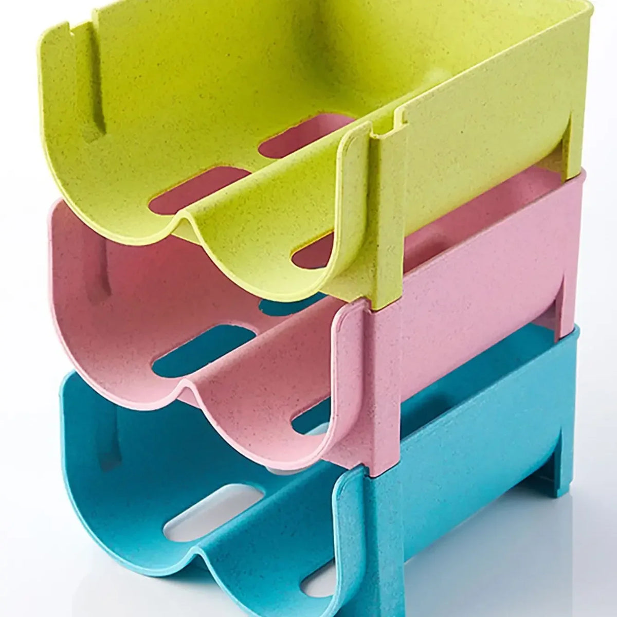 Stackable Fridge Bottle & Can Organizer Rack in Blue, Pink, or Green – Space-Saving Kitchen Storage for Drinks