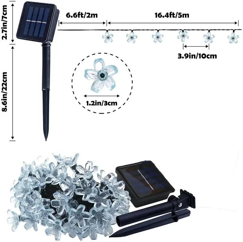 Cherry Blossom Solar String Lights for Garden or Patio Decor