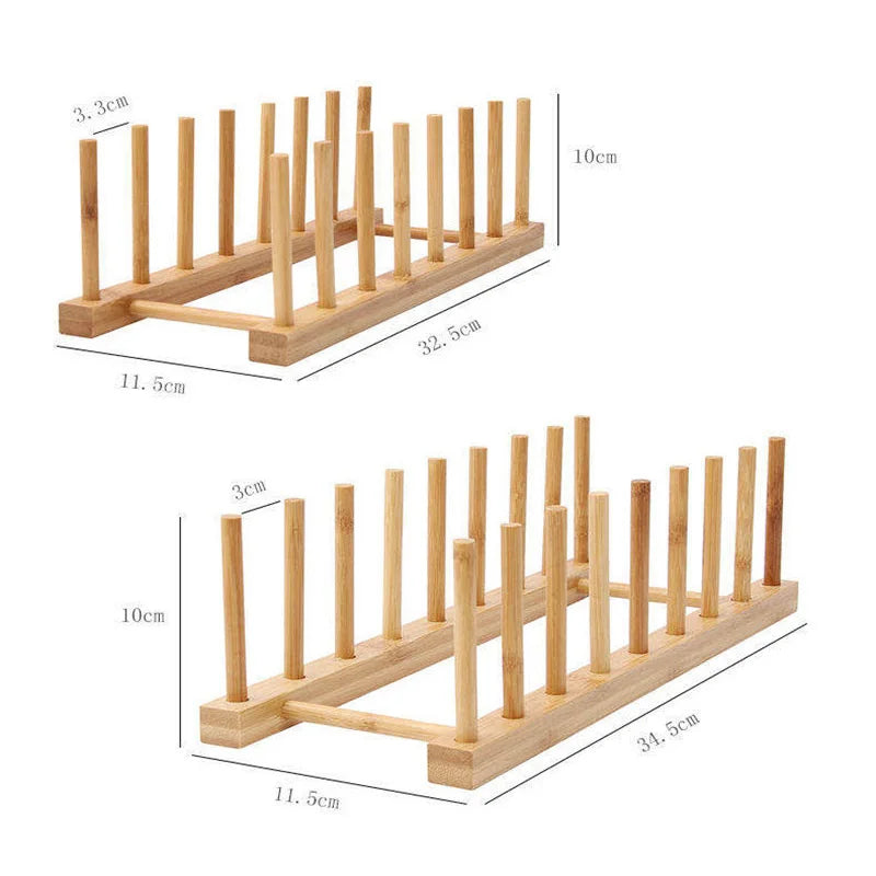Wooden Plate and Lid Rack Kitchen Organizer
