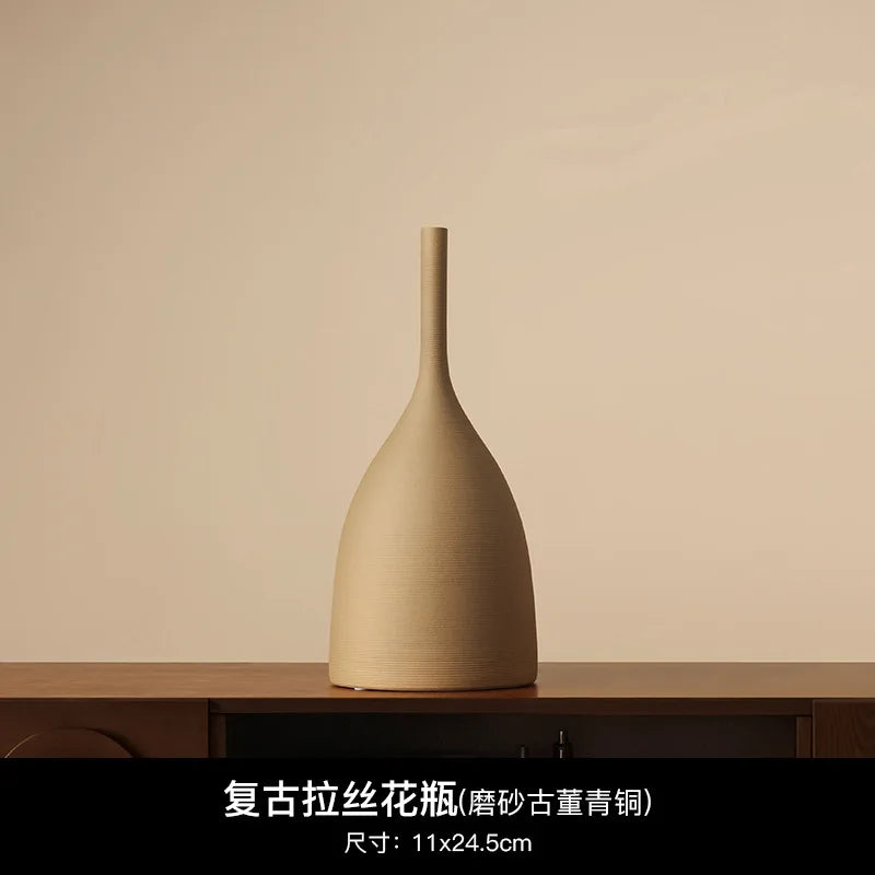 Morandi Wabi-Sabi Ceramic Vase in Earth Tones for Living Room or Shelf