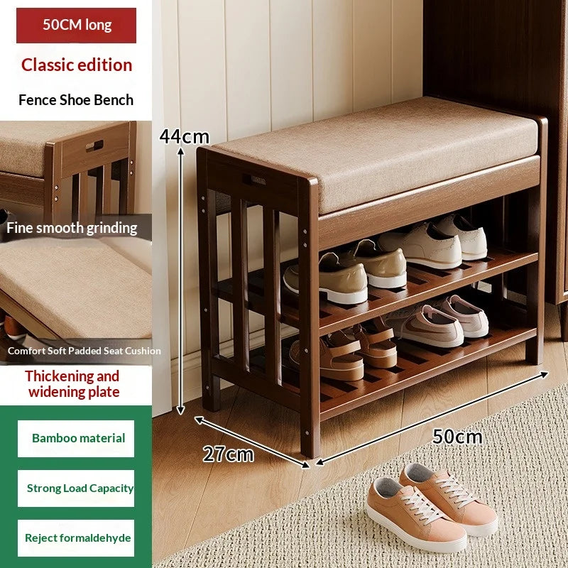 Entryway Shoe Storage Bench with Cushion – Two-Tier Organizer for Mudrooms & Hallways
