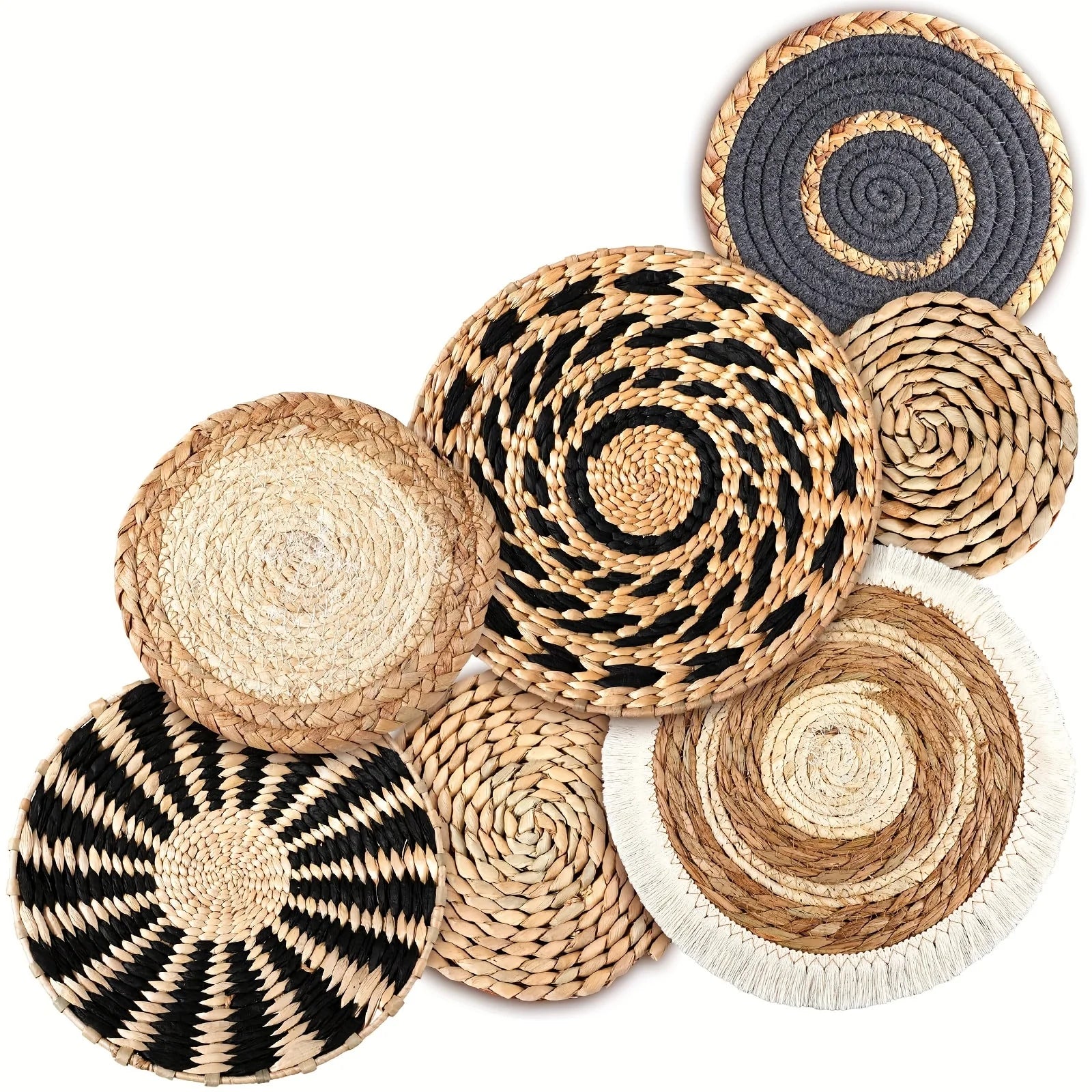 Sundara Boho Seagrass Wall Basket Set – 7 Handwoven Decorative Plates