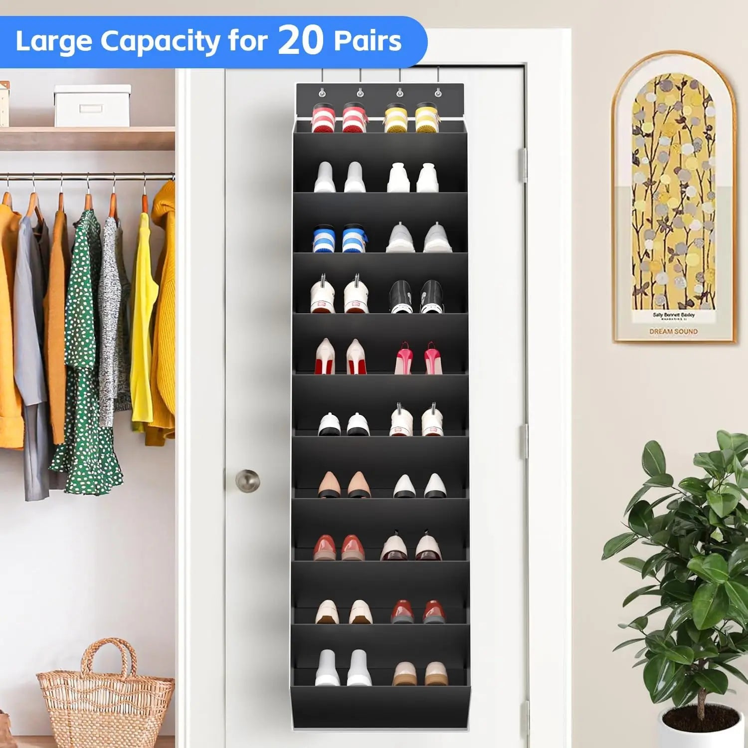 10-Tier Over-the-Door Shoe Organizer with Deep Pockets for Closet or Entryway