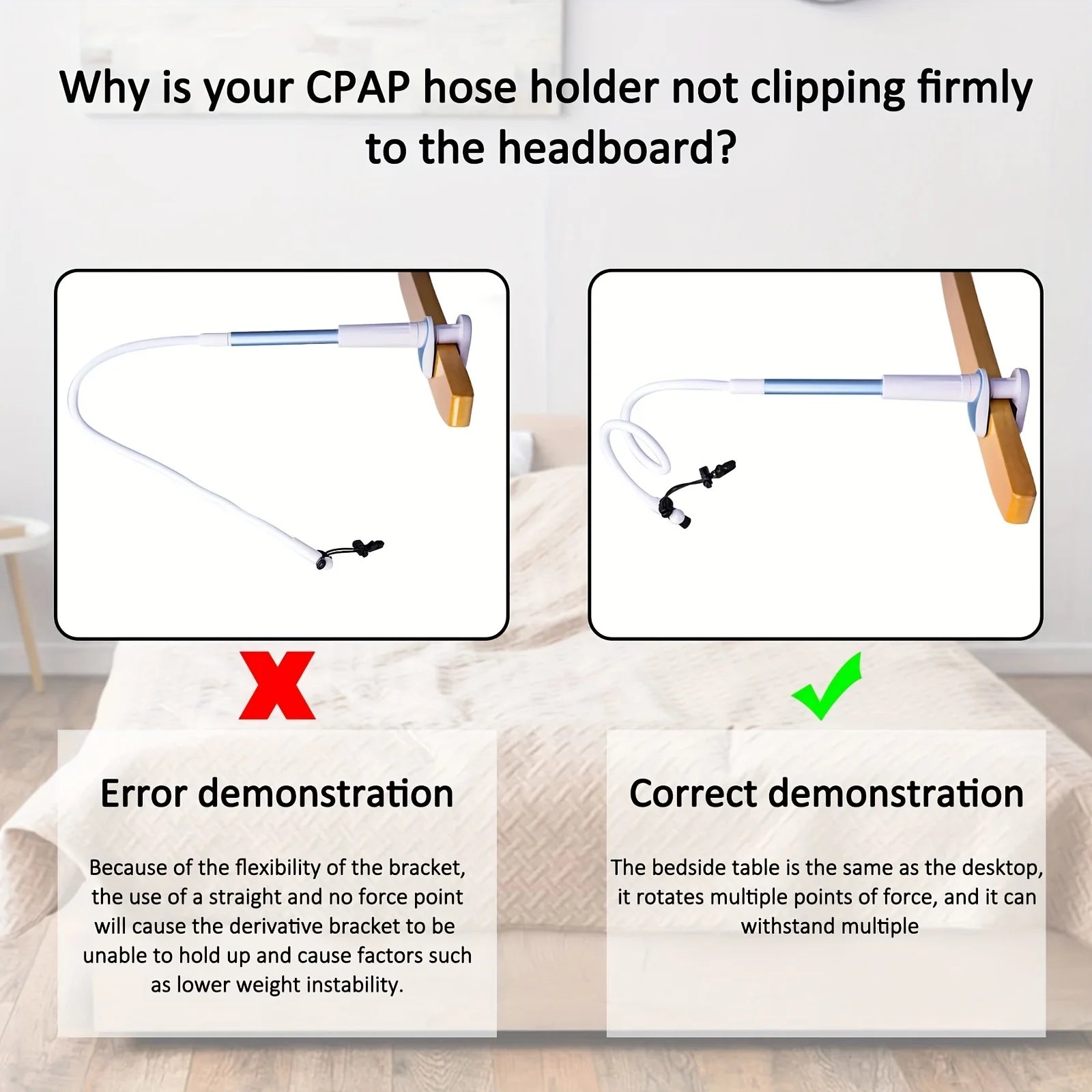 Bedside CPAP Hose Holder with Adjustable Clamp for Headboard or Nightstand