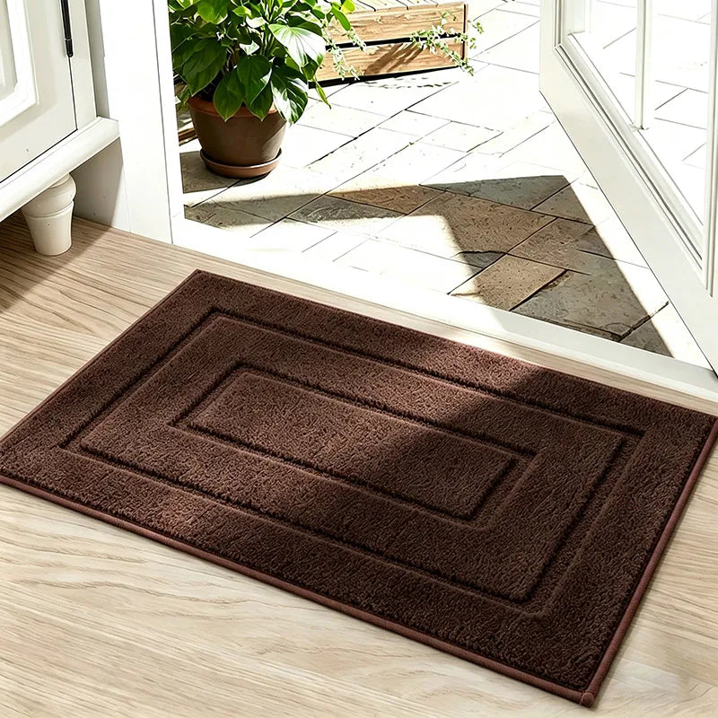 Absorbent Non-Slip Polyester Door Mat for Entryway, Bathroom, or Bedroom — Washable, Soft Pile, Solid Colors, Two Sizes