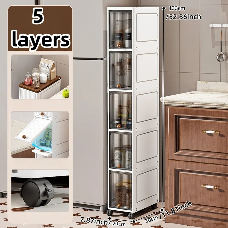 Slim Rolling Cabinet with Doors – 20cm Wide Storage for Kitchen or Bedroom
