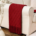 Arden Plaid Knit Throw Blanket with Tassels – Soft Textured Acrylic for Sofa or Bed in 8 Colors