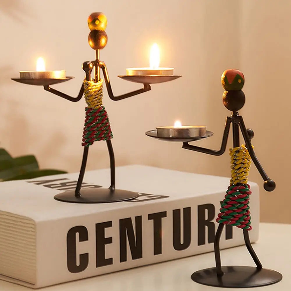Nadira Abstract Character Metal Candle Holder for Living Room & Tabletop Decor