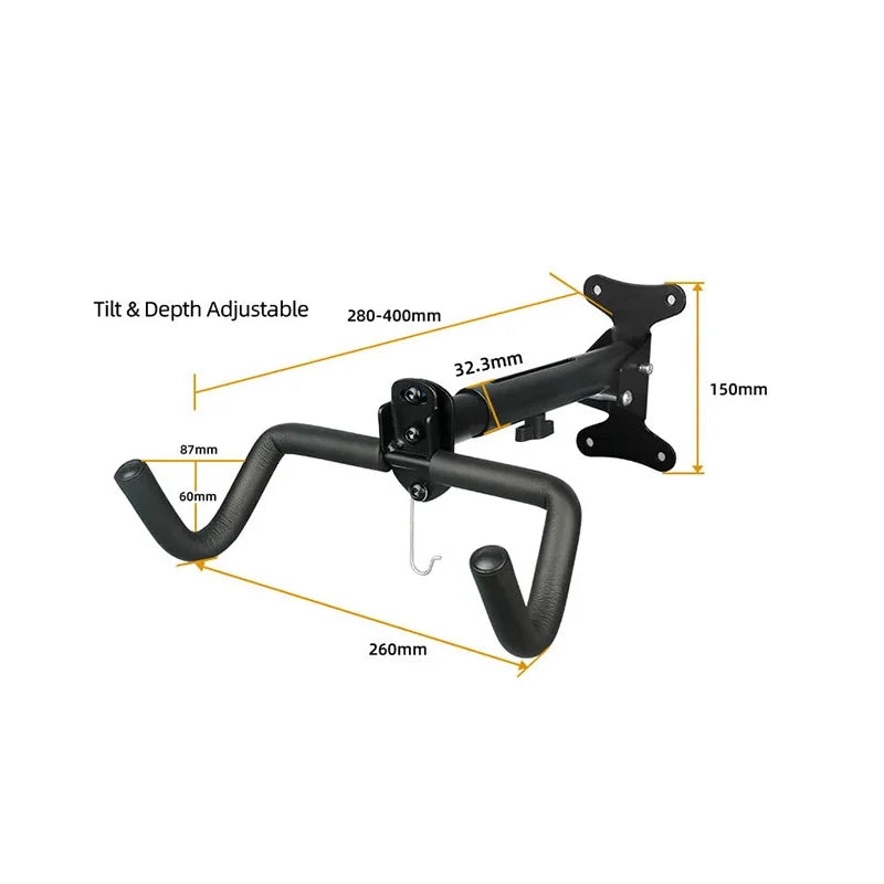 Foldable Adjustable Bike Wall Mount with Accessory Hook