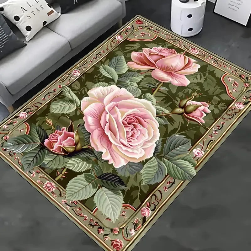 Harper Vintage Floral Area Rug – Machine Washable Living Room & Entryway Mat
