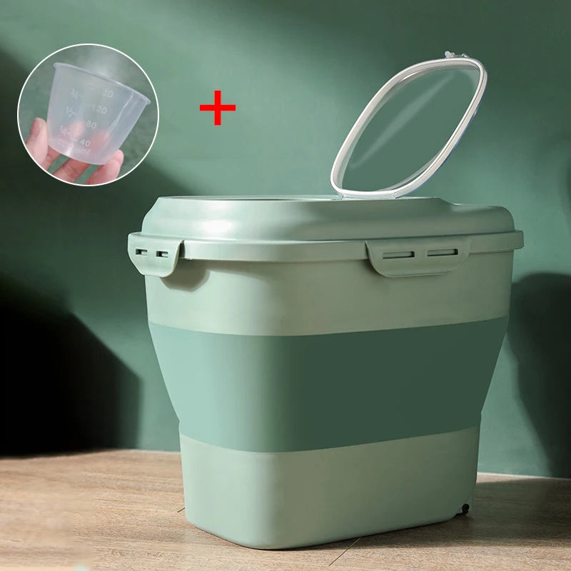 Foldable Airtight Pet Food Storage Container with Wheels, Large Capacity, Collapsible Design – For Dog & Cat Dry Food