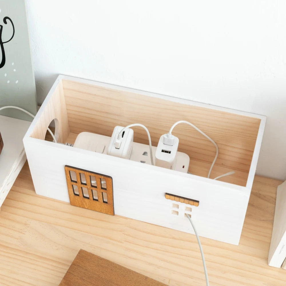 Wooden Cord Organizer Box – Cottage Design for Desk & TV Area