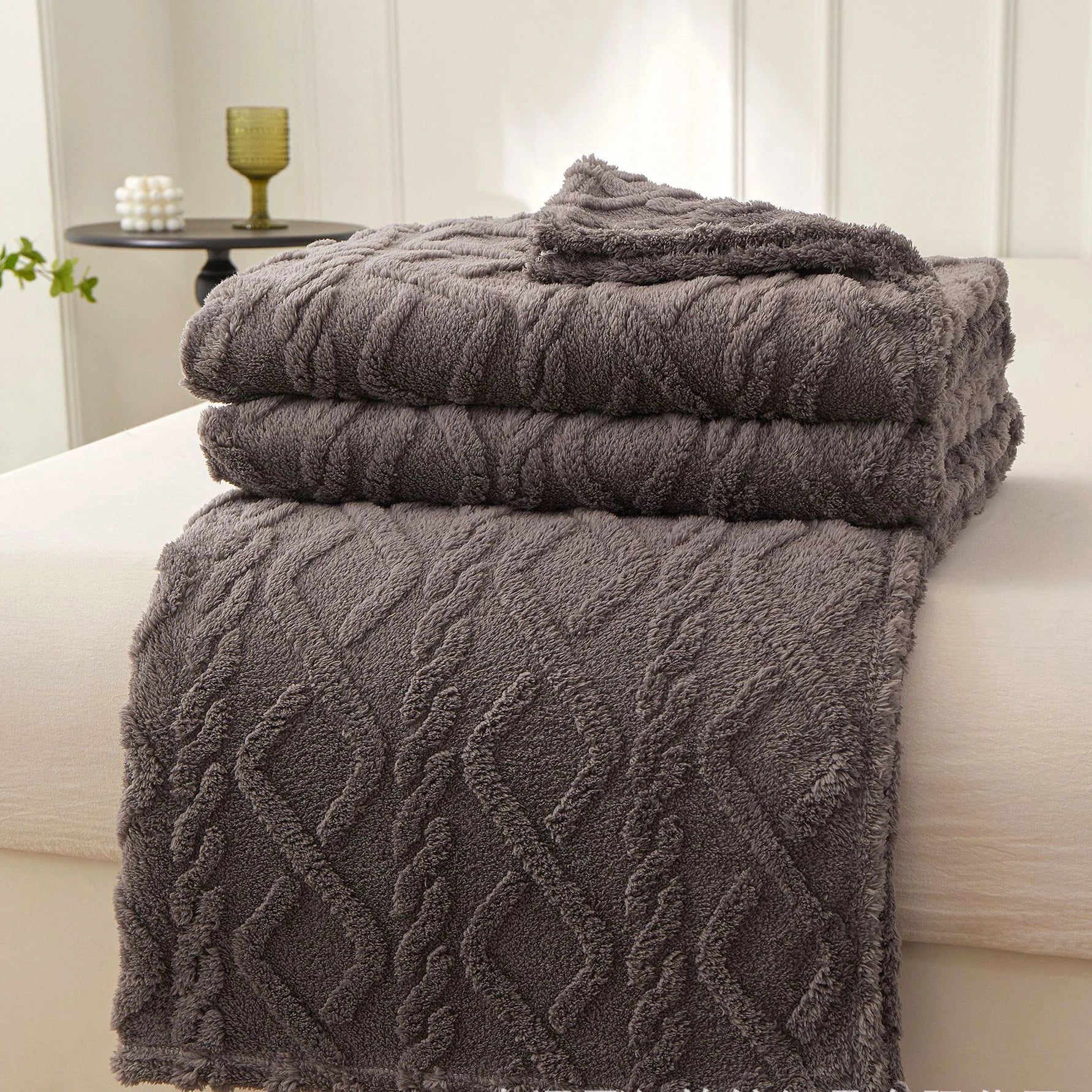 Braided Sherpa Fleece Throw Blanket for Bed or Sofa