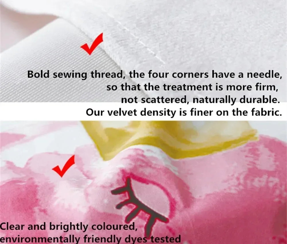 Close-up view of tapestry fabric edge and print detail showing sewn seam