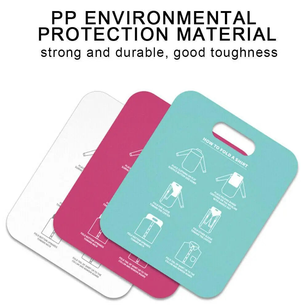 Plastic folding boards displayed in light blue and white, with text highlighting durable PP material.