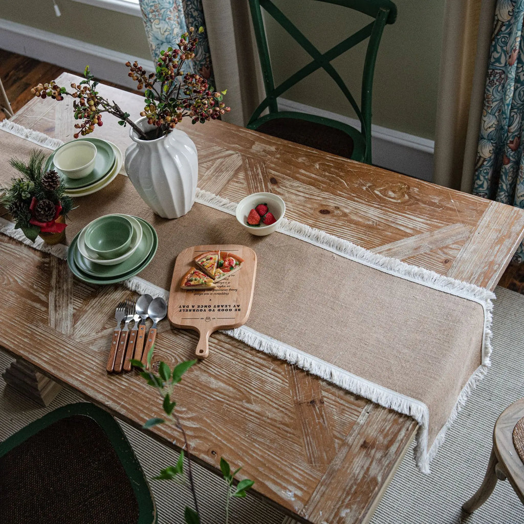 Willow Edge Farmhouse Jute Table Runner & Placemat Set for Rustic Dining
