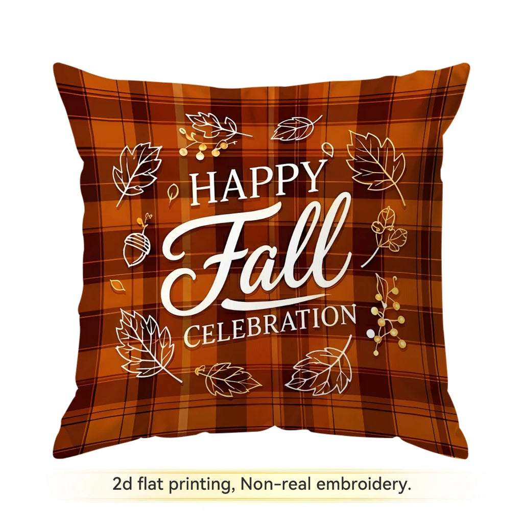 Maple Plaid Autumn Throw Pillow Covers – Set of 4 Fall Pumpkin & Leaf Cushion Covers for Living Room or Sofa