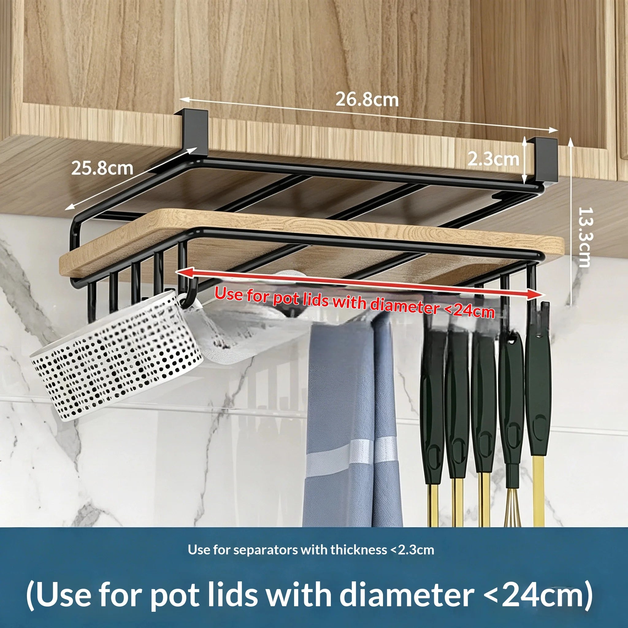 Under Cabinet Hanging Organizer Rack with Hooks for Kitchen Storage