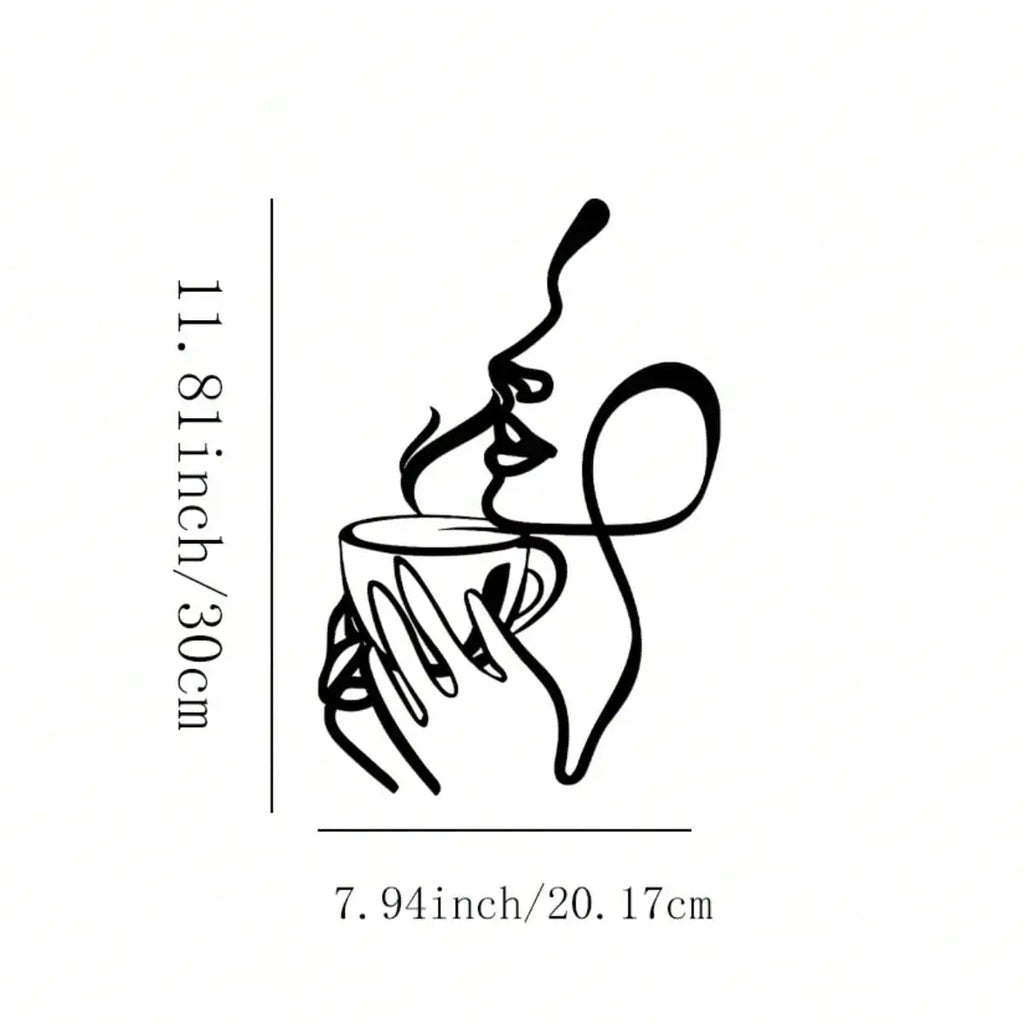 Dimensions illustration of woman line art metal wall decor, labeled 30cm x 20cm