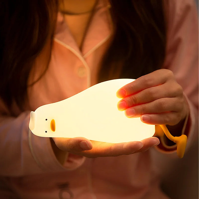 Linden Lying Duck Silicone Rechargeable Night Light for Cozy Bedside & Kids' Room Decor