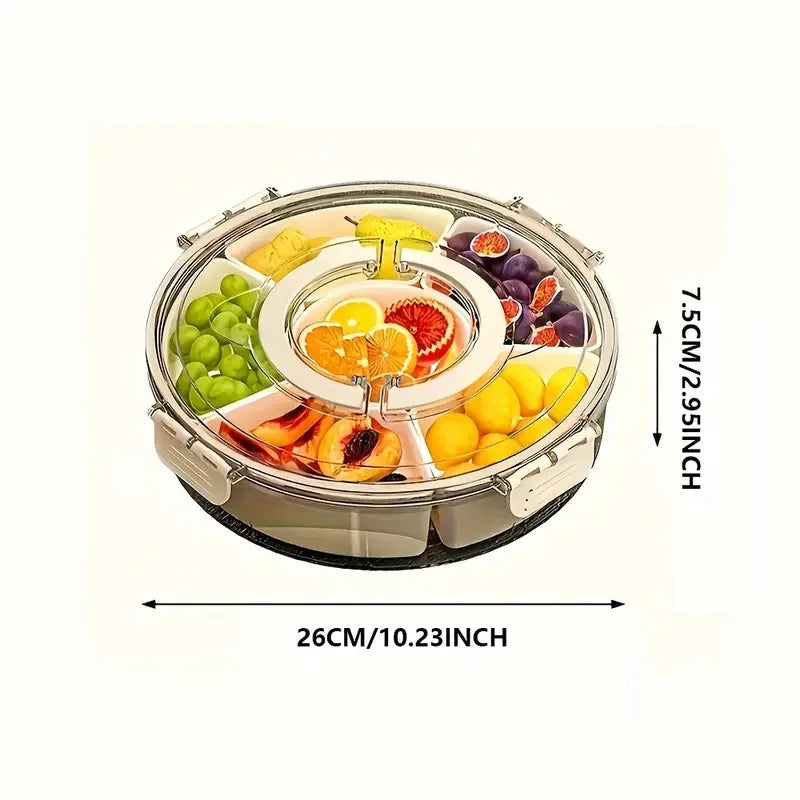 Divided Rotating Snack Tray with Lid for Fruit, Veggies, or Charcuterie
