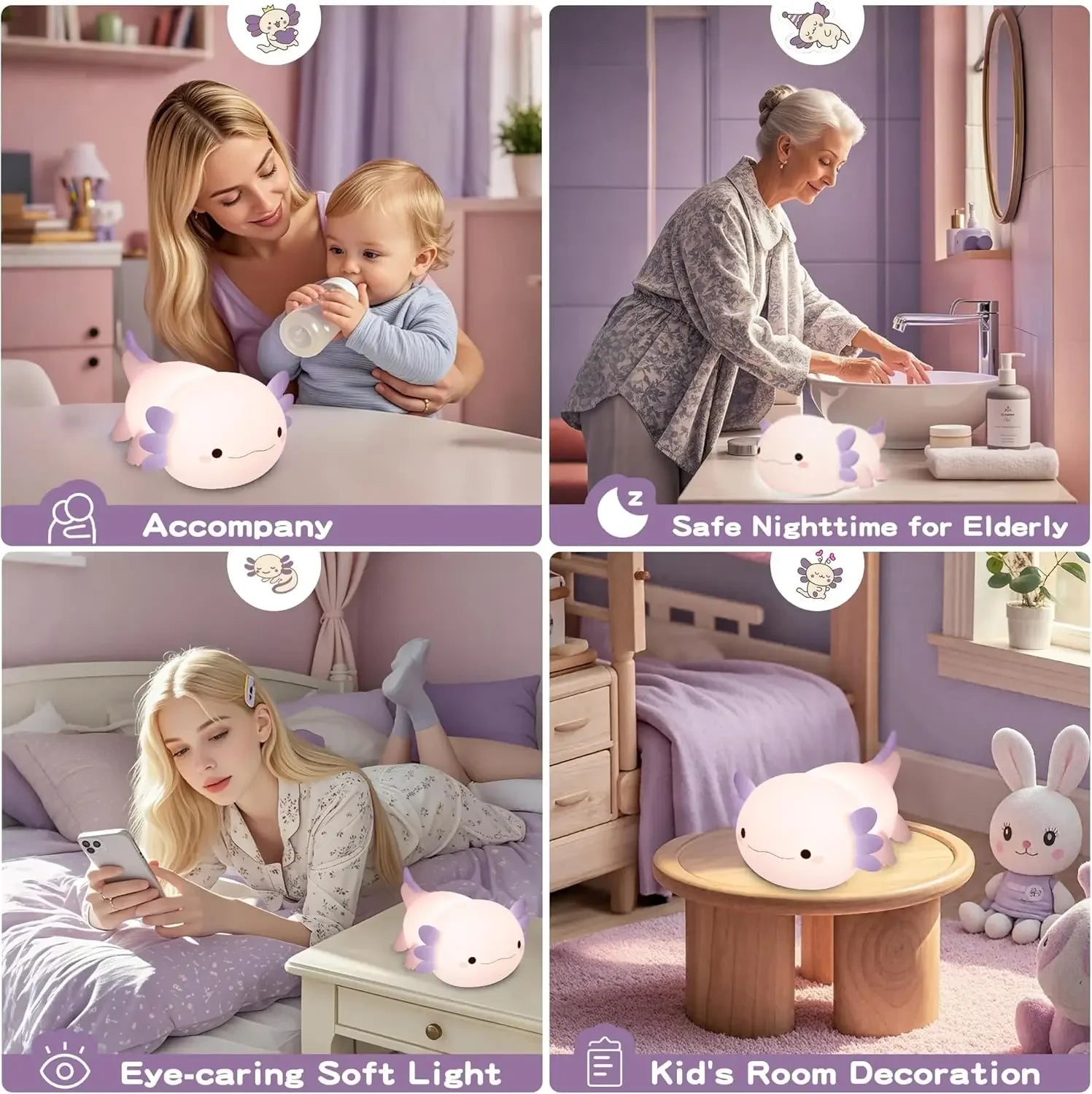 Willow Axolotl Silicone Night Light for Kids’ Rooms