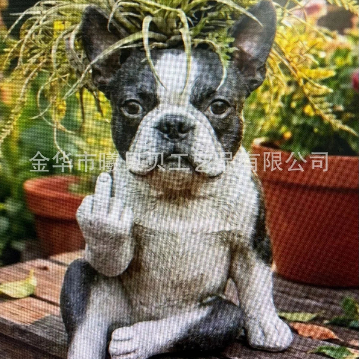 Grumpy French Bulldog Resin Planter – Sculptural Dog Flower Pot for Indoor Desk or Outdoor Garden Decor