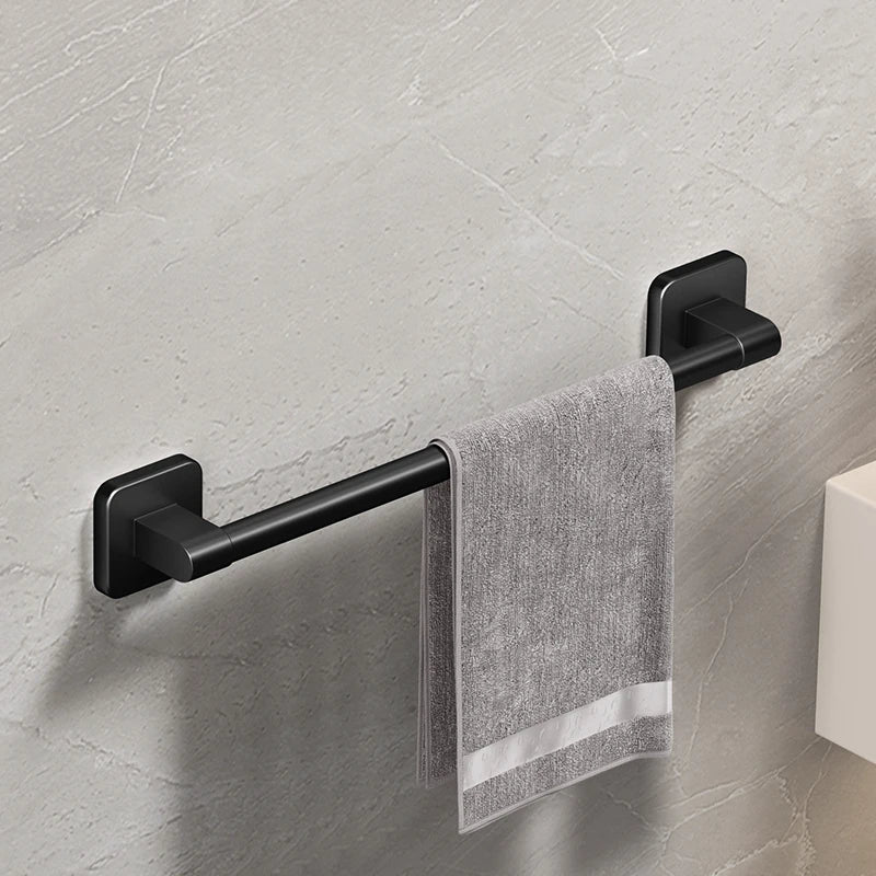 Self-Adhesive Black Aluminum Towel Bar for Bathroom Organization