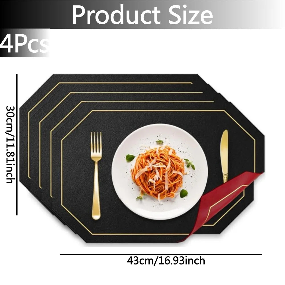 Dual-Sided Octagonal Placemats & Coaster Set – Wipeable PU Leather