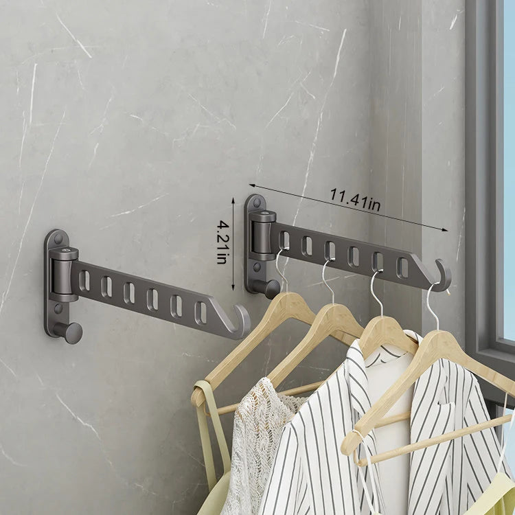 Wall-Mounted Foldable Clothes Drying Rack with 6 Holes for Laundry Room or Closet – Aluminum, Swing Arm, Black, White, or Grey