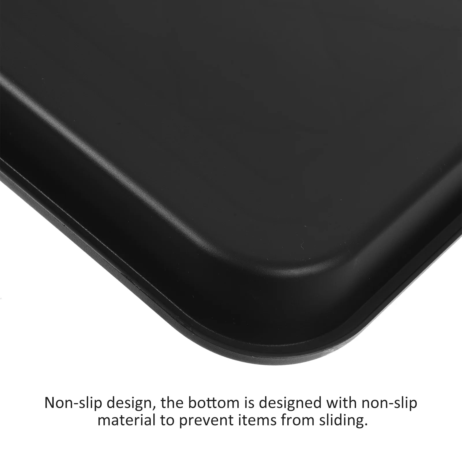 close-up of the black tray corner showing smooth finish