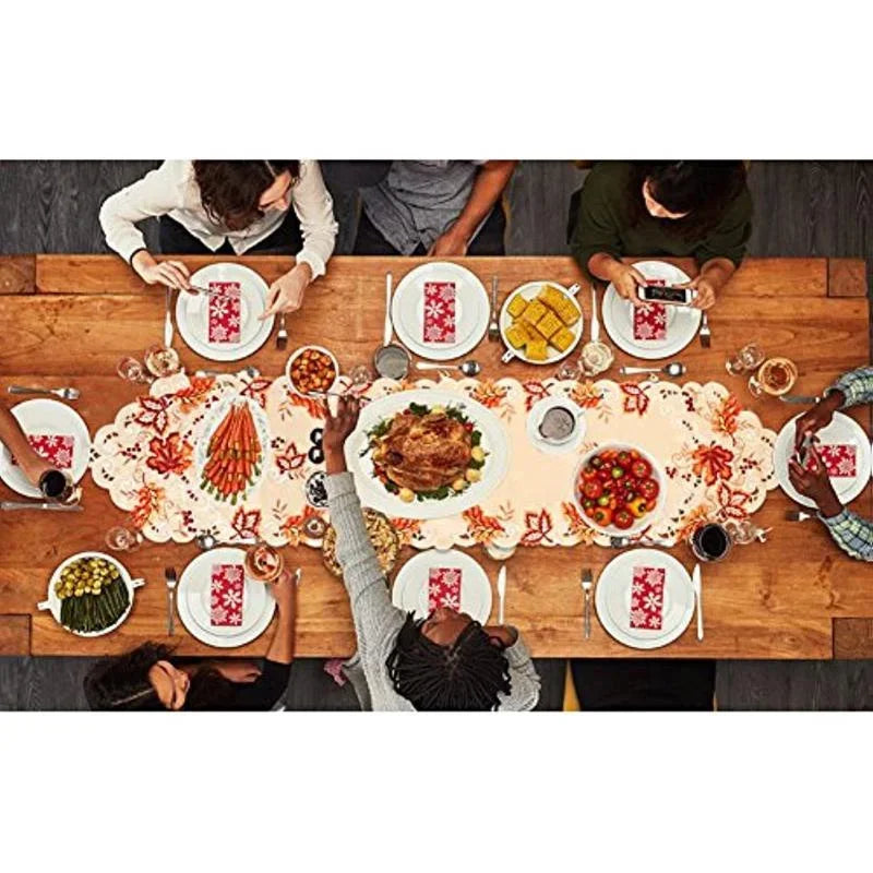 Maple Leaf Embroidered Fall Table Runner for Thanksgiving & Autumn Dining