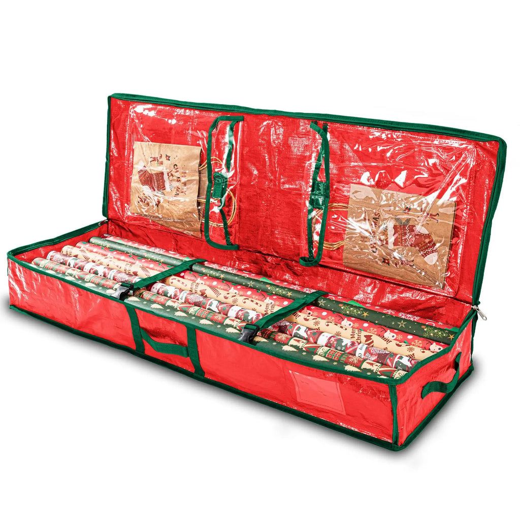Holiday Wrapping Paper & Gift Bag Organizer Bag – 40" Foldable Christmas Storage in Red or Green