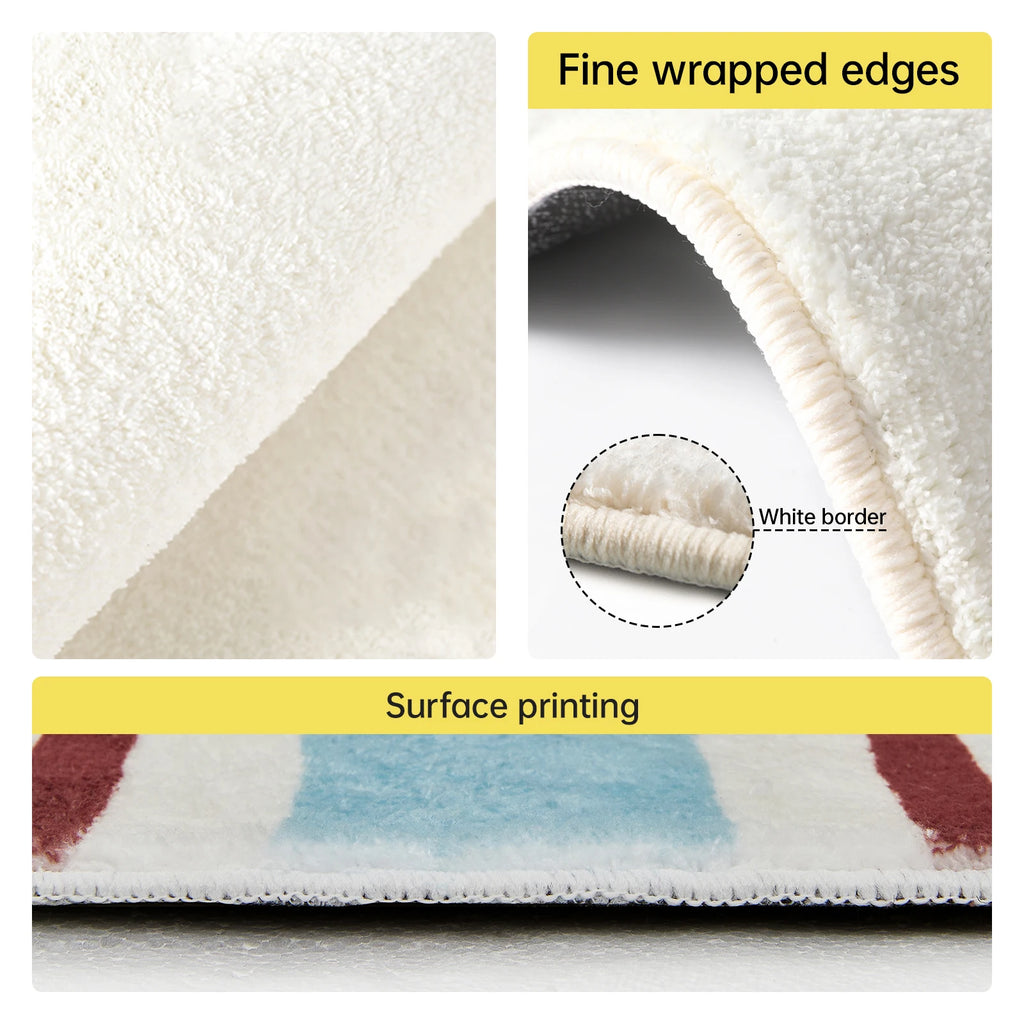 Striped Puppy Print Fleece Bathroom Mat – Cute Soft Dog Door Rug for Cozy Homes