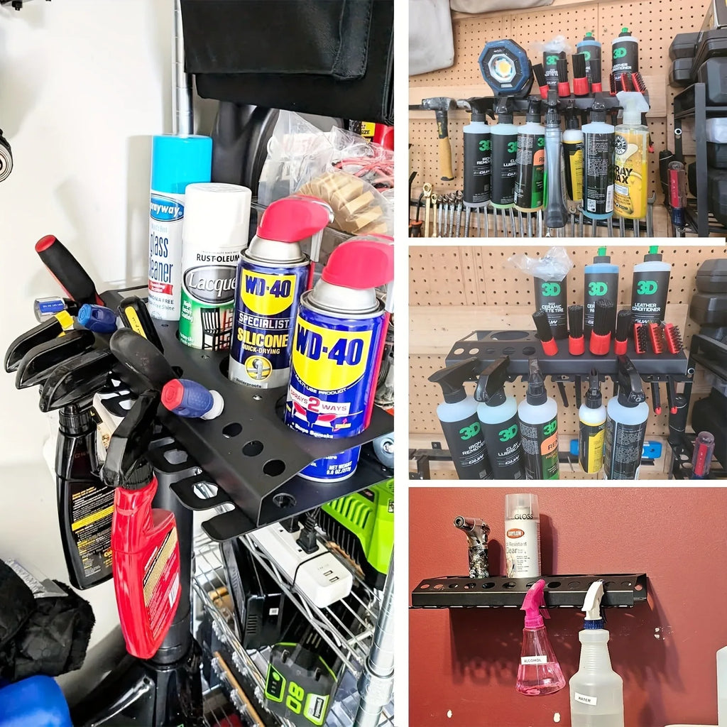 Wall-Mounted Spray Bottle and Tool Organizer Rack