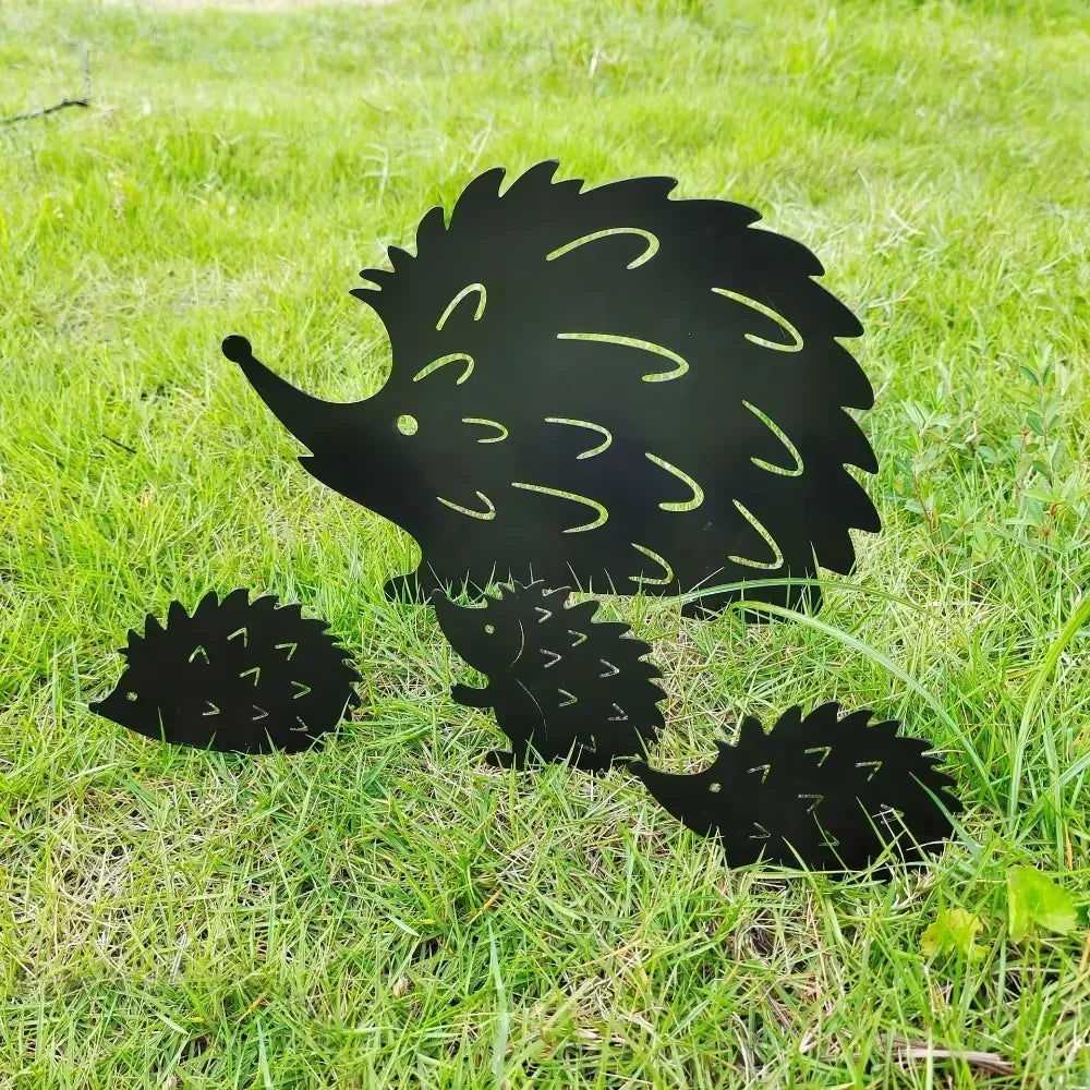 Willow Hedgehog Family Metal Garden Stakes