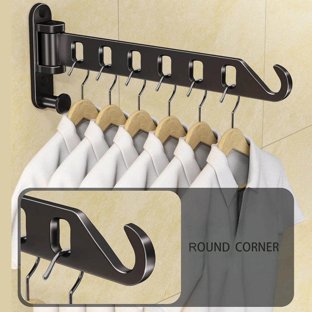 Wall-Mounted Foldable Clothes Drying Rack with 6 Holes for Laundry Room or Closet – Aluminum, Swing Arm, Black, White, or Grey