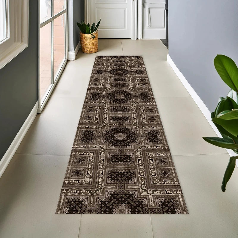 Arden Vintage Geometric Runner Rug – Non-Slip Washable Hallway & Entryway Floor Mat