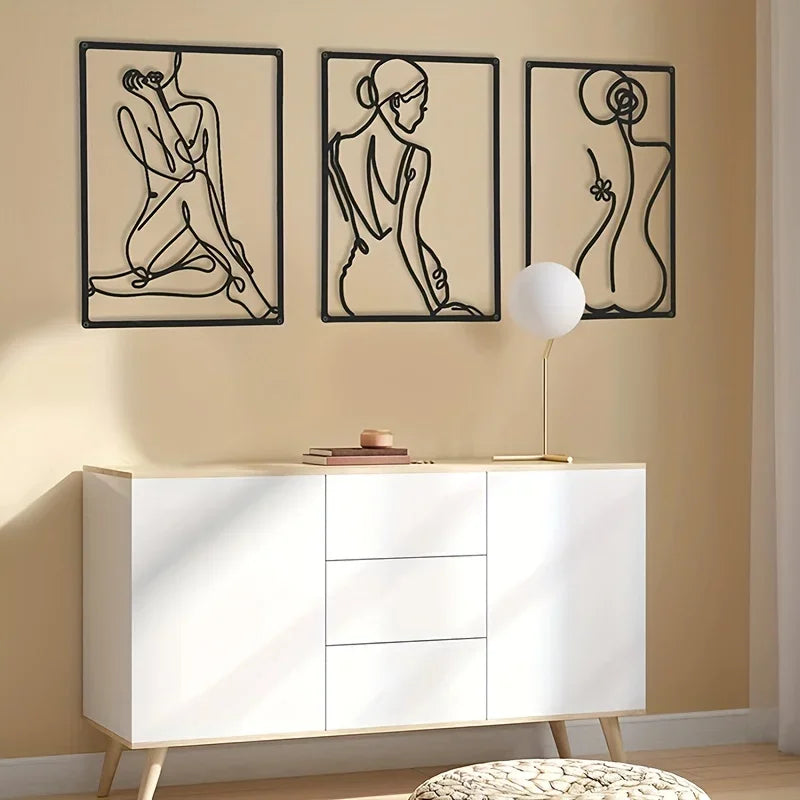 Soren Abstract Metal Wall Art – Set of 3 Line Figure Sculptures