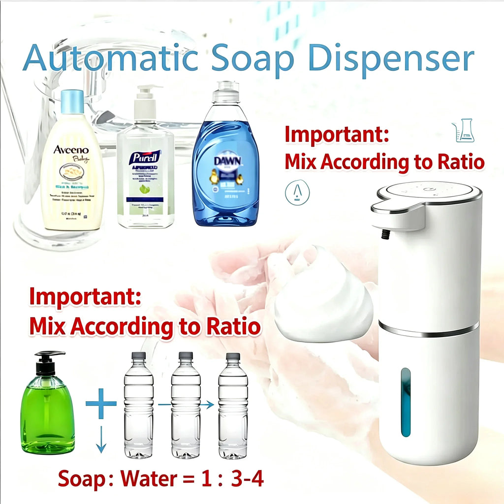 mixing instructions for automatic soap dispenser showing hand wash soap and water ratio concept