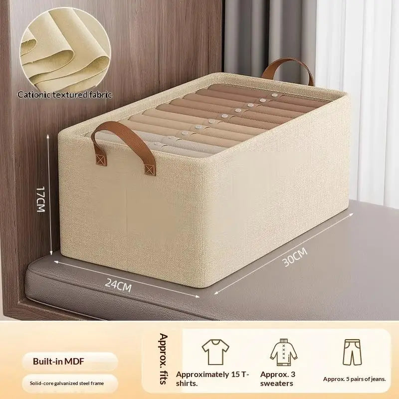 Stackable Foldable Fabric Storage Box with Handles for Closet & Wardrobe Organization – Neutral Beige or Gray, Multiple Sizes