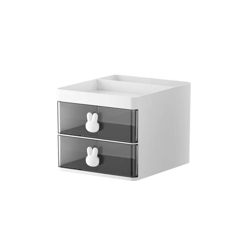 2-Tier Plastic Desk Organizer with Drawers & Divided Top Tray for Home Office or Vanity