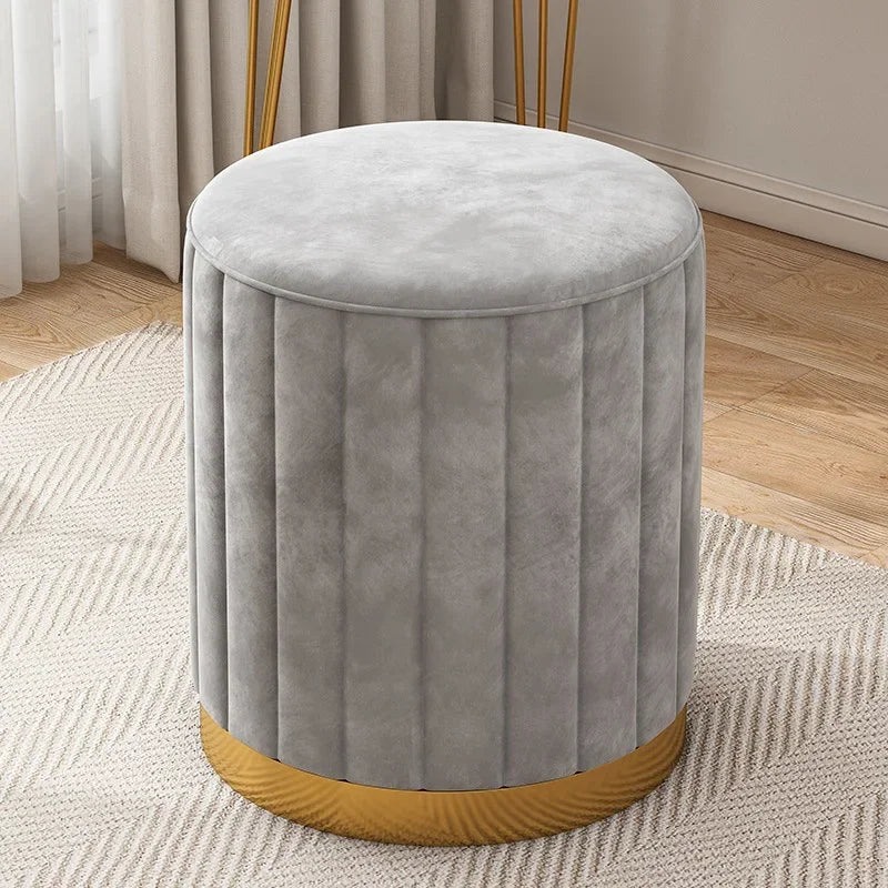 Round Upholstered Storage Stool for Bedroom or Vanity