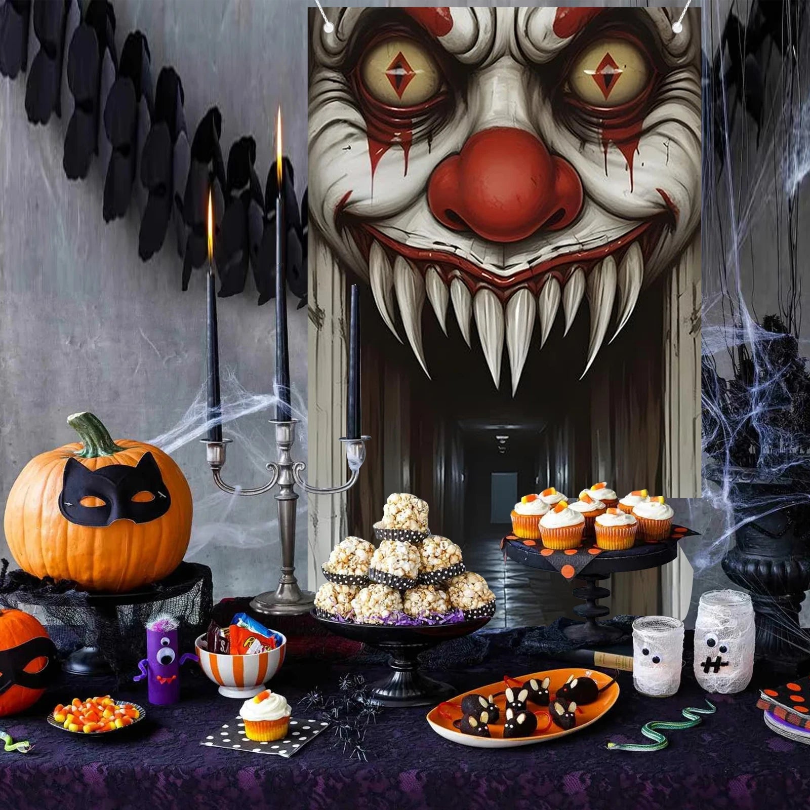 Haunted Hallway Clown Door Cover – Halloween Party Decoration