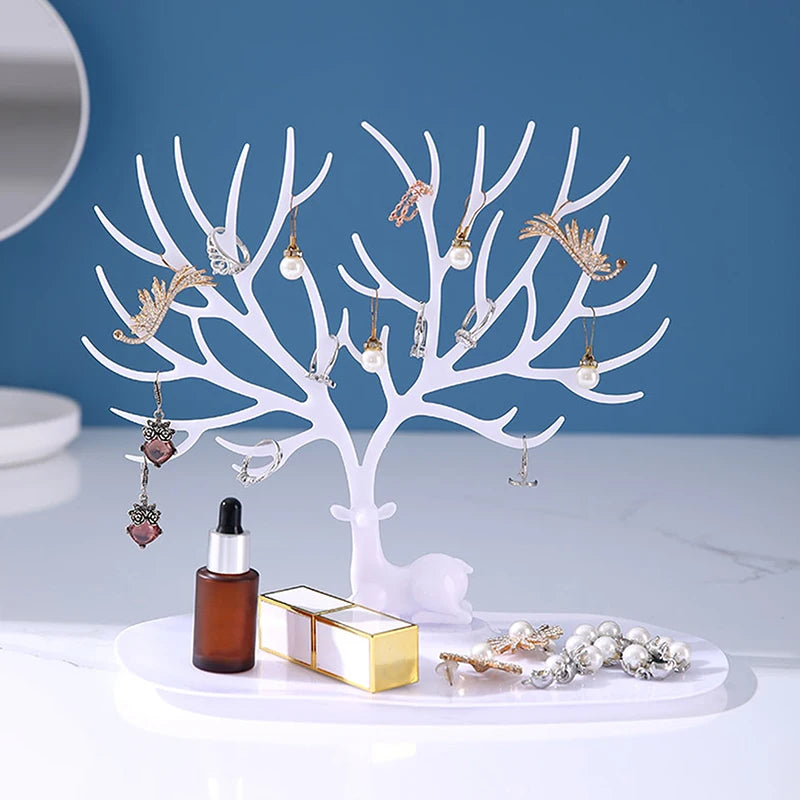Reindeer Tree Jewelry Stand with Tray for Dressers or Nightstands
