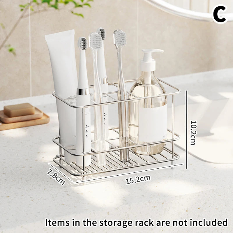 Stainless Steel Countertop Toothbrush Holder with Quick-Drain Base for Bathroom Sink Organization