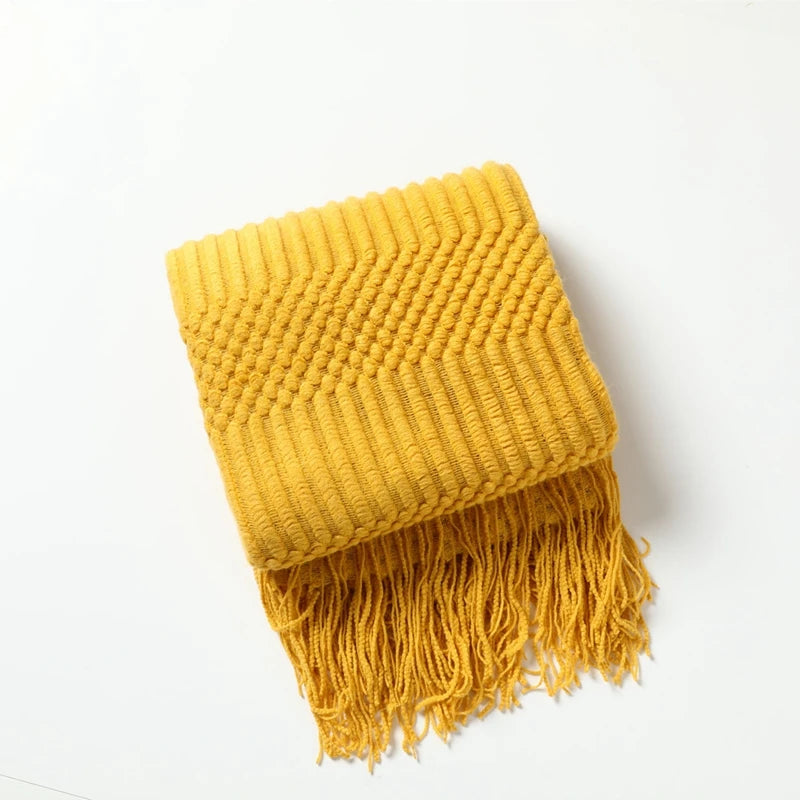Nordic Knit Acrylic Throw Blanket with Tassels for Bed, Sofa, and Cozy Winter Decor