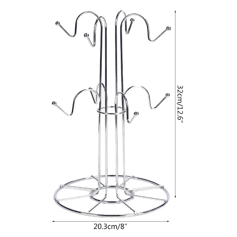 Tree-shaped mug stand with dimensions 32cm tall and 20.3cm base diameter