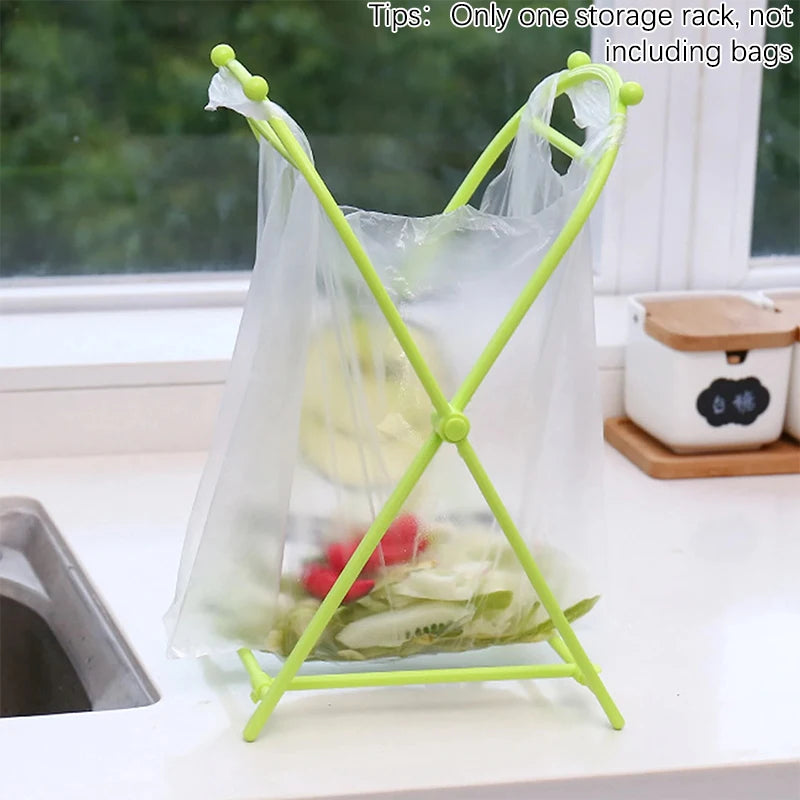 Foldable Plastic Trash Bag Holder Stand for Kitchen Counter & Small-Space Waste Sorting
